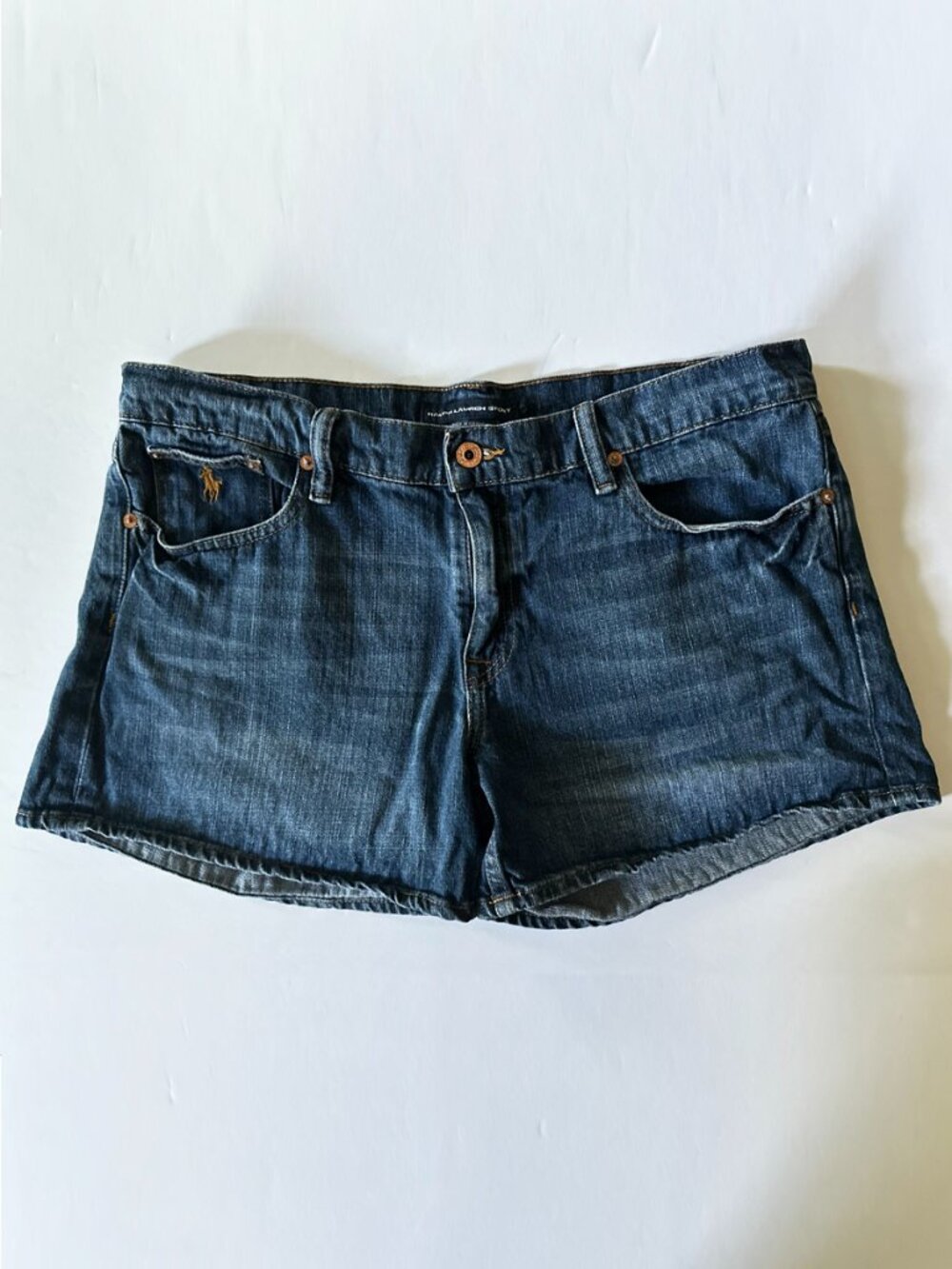 Ralph Lauren Sport Denim Shorts 12 Dark Wash Embroidered Pony 100% Cotton
